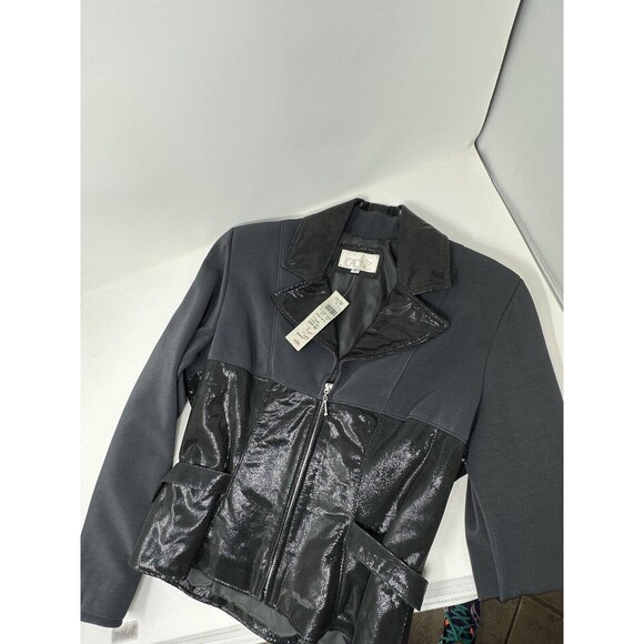 CACHE vintage Y2K JACKET Snake leather Print Leather BLACK Zip Pockets S NWT - Picture 11 of 11